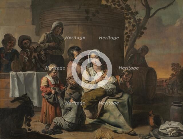 Vintage Scene and Peasant Children Dancing (painting pair), 1650s. Creator: Le Nain (French), circle of.