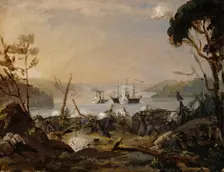 Violent reconnaissance in the Turku region, a scene from the Oolanni War, 1854. Creator: Robert Wilhelm Ekman