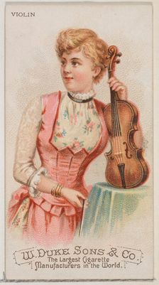 Violin, from the Musical Instruments series (N82) for Duke brand cigarettes, 1888., 1888. Creator: Schumacher & Ettlinger