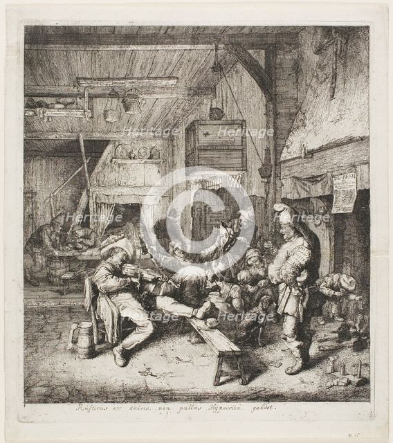 Violin Player Seated in the Inn, 1685. Creator: Cornelis Dusart.