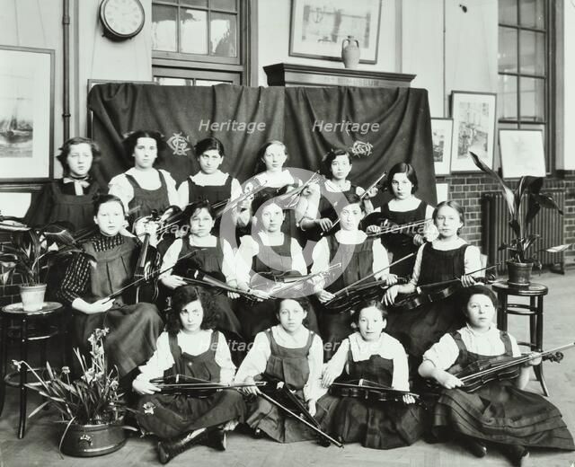 Violinists, Myrdle Street Girls School, Stepney, London, 1908. Artist: Unknown.