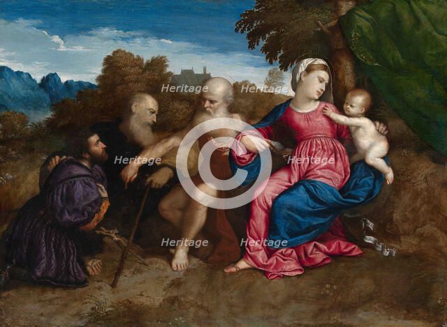 Virgin Mary and Child with Saints Jerome and Anthony Abbot and a Donor, 1525. Creator: Bordone; Paris (1500-1571).