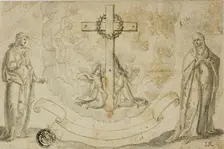 Virgin Mary and St. John the Evangelist Beholding a Vision of the Cross Held by Two Angels, n.d. Creator: Christoph Schwarz