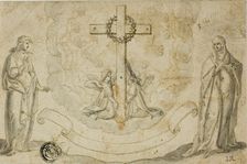 Virgin Mary and St. John the Evangelist Beholding a Vision of the Cross Held by Two Angels, n.d. Creator: Christoph Schwarz