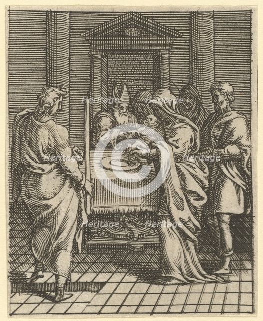 Virgin of Sorrows: The Presentation in the Temple; one of nine surrounding compartments..., by 1575. Creator: Giorgio Ghisi.