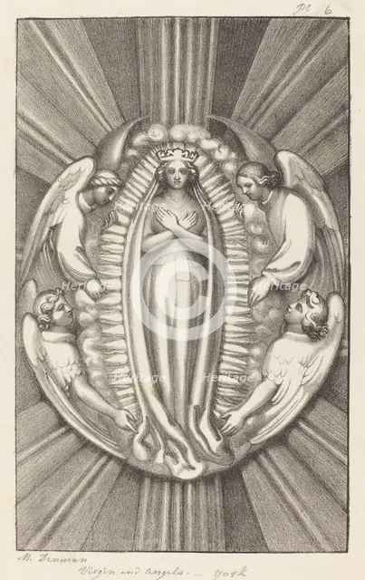 Virgin and Angels, a Key Stone in York, published 1829. Creator: Maria Denman.