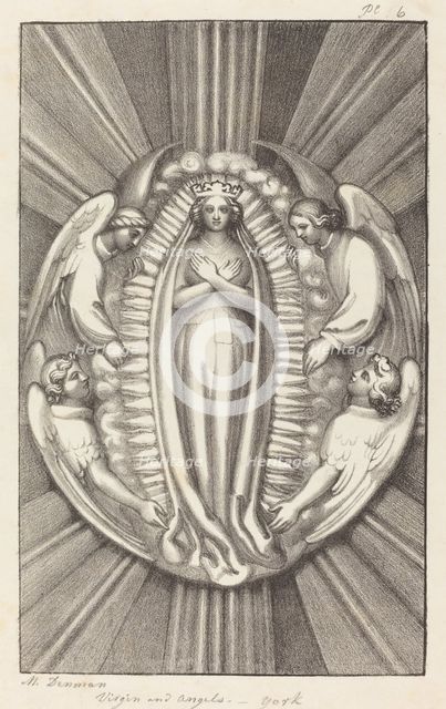 Virgin and Angels, a Key Stone in York, published 1829. Creator: Maria Denman.