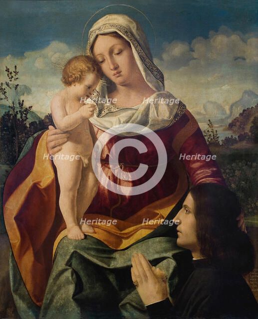 Virgin and child with a Donor, 1504. Artist: Previtali, Andrea (ca 1480-1528)