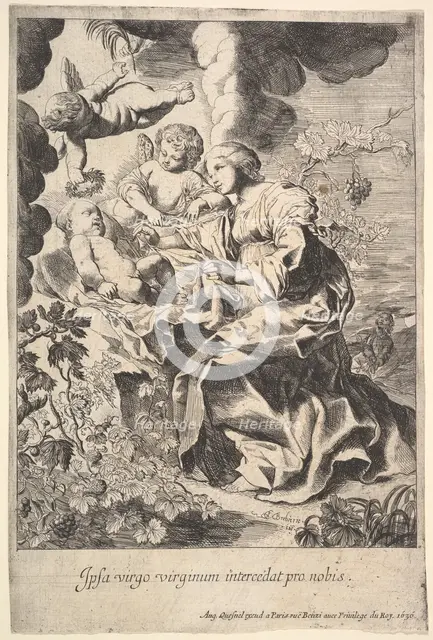 Virgin and child with angels, 1636. Creator: Pierre Brebiette.