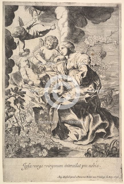 Virgin and child with angels, 1636. Creator: Pierre Brebiette.