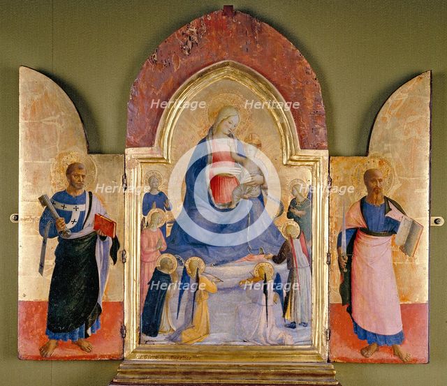 Virgin and Child with Angels and Dominican Saint; St Peter (left); St Paul (right), 15th century Artist: Studio of Fra Angelico.