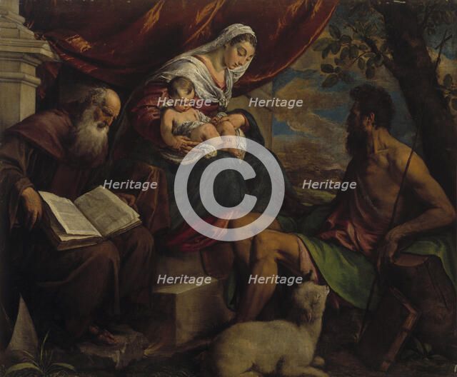 Virgin and Child with John the Baptist and Saint Anthony the Abbot, 1560s. Creator: Bassano, Jacopo, il vecchio (ca. 1510-1592).