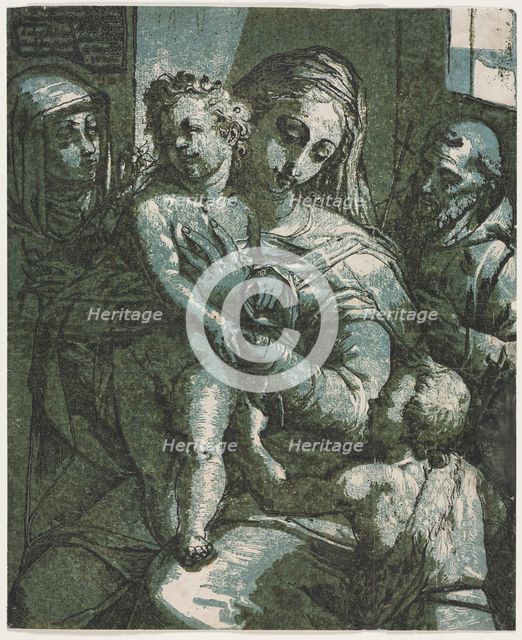 Virgin and Child with St. John, St. Catherine of Siena and Saint Francis, 1585. Creator: Andrea Andreani (Italian, about 1558-1610).