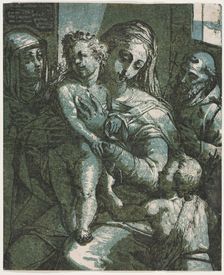 Virgin and Child with St. John, St. Catherine of Siena and Saint Francis, 1585. Creator: Andrea Andreani (Italian, about 1558-1610)