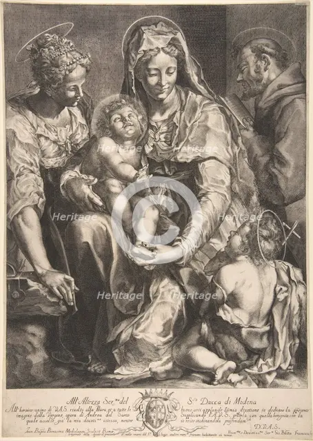 Virgin and Child with Saint Catherine, Francis of Assisi and John the Baptist, mid 17th century. Creator: Giovanni Battista Bonacina.