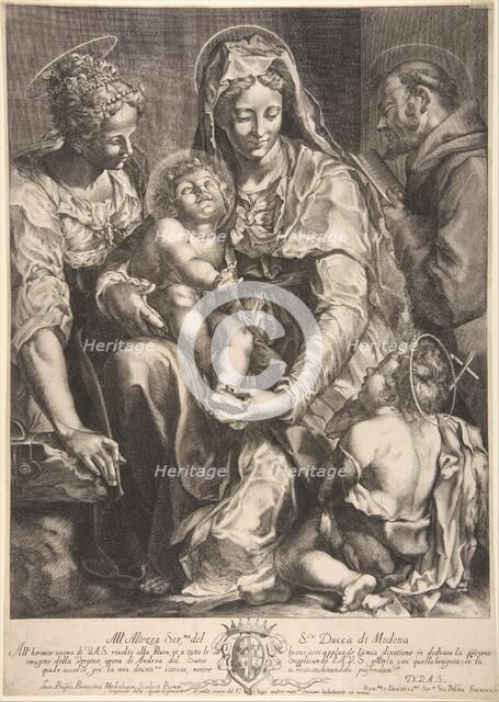 Virgin and Child with Saint Catherine, Francis of Assisi and John the Baptist, mid 17th century. Creator: Giovanni Battista Bonacina.