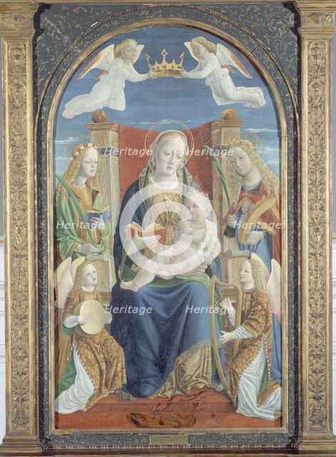 Virgin and Child, with Saint Dorothea, Saint Catherine and two angel musicians, c.1500. Creator: Unknown.