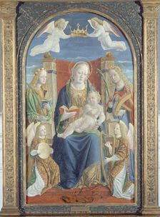 Virgin and Child, with Saint Dorothea, Saint Catherine and two angel musicians, c.1500. Creator: Unknown