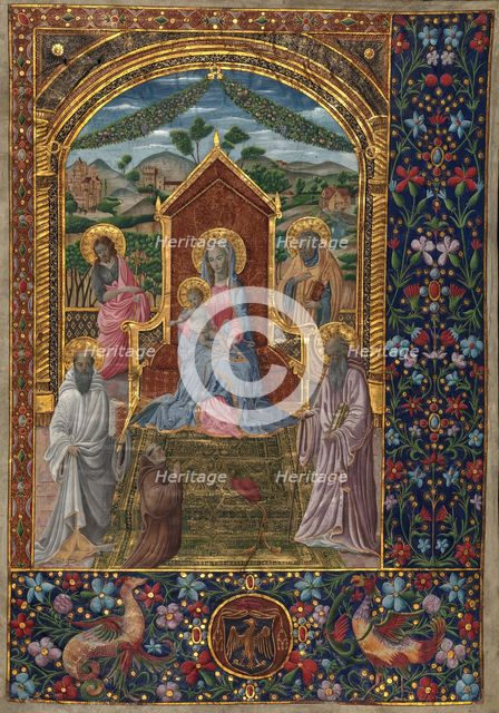 Virgin and Child with saints, 20th-century painting on 14th-century antiphonary.  Creator: Venetian Forger.
