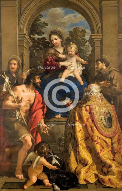 Virgin and child with Saints James, John the Baptist, Pope Stephen I and Francis.