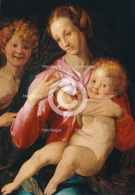 Virgin and Child with the Young Saint John the Baptist, 1527/30 or later. Creators: Agnolo Bronzino, Follower of Agnolo Bronzino.