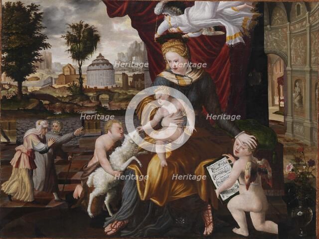 Virgin and Child with the Infant St. John and two angels, 1552. Creator: Lorck (Lorch), Melchior (ca. 1527-after 1594).