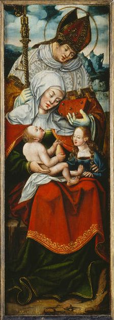 Virgin and Child, a Bishop Saint, and St Anne, left wing of an altarpiece, c1545-1550. Creator: Follower of Anton Woensam von Worms