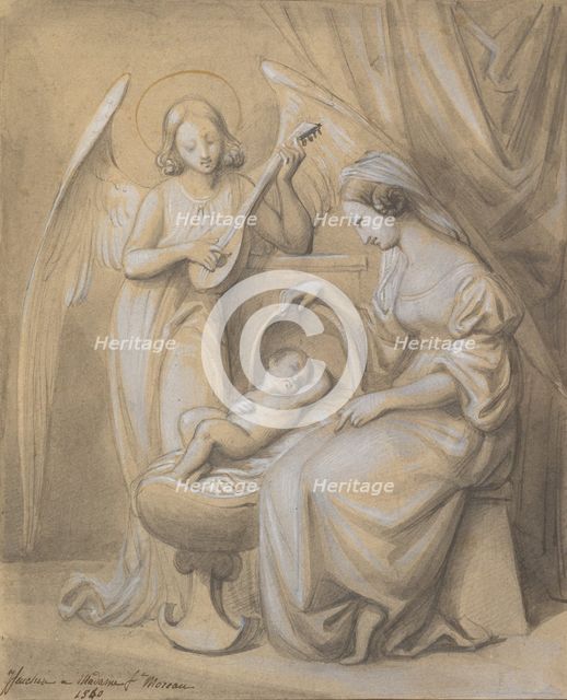 Virgin and Child Adored by a Lute-Playing Angel, 1820-52. Creator: Jean-Jacques Feuchere.