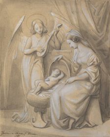 Virgin and Child Adored by a Lute-Playing Angel, 1820-52. Creator: Jean-Jacques Feuchere