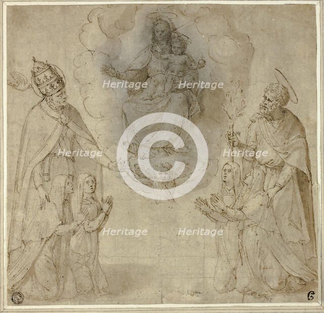 Virgin and Child before Saints Fabianus (or Gregory the Great) and Joseph, 1530/50. Creator: Unknown.