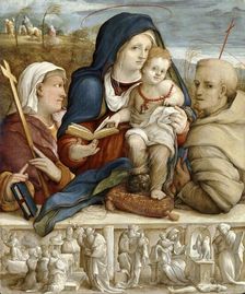 Virgin and Child between St Helena and St Francis c1520. Artist: Amico Aspertini