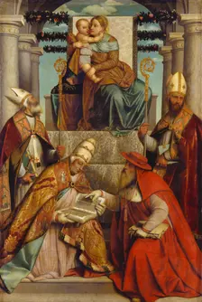Virgin and Child Enthroned with the Four Fathers of the Latin Church, c1540-1550. Creator: Moretto da Brescia