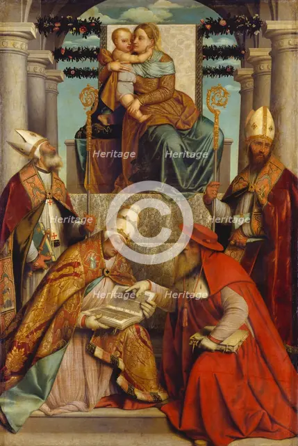 Virgin and Child Enthroned with the Four Fathers of the Latin Church, c1540-1550. Creator: Moretto da Brescia.