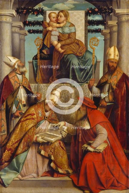 Virgin and Child Enthroned with the Four Fathers of the Latin Church, c1540-1550. Creator: Moretto da Brescia.