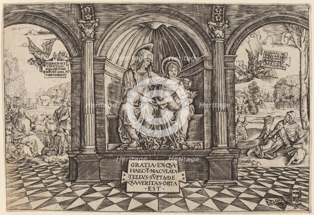 Virgin and Child Enthroned with Saint Anne, c. 1512/1513. Creator: Master NA.DAT with the Mousetrap.