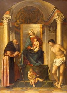 Virgin and Child Enthroned with Saints Anthony Abbot and Sebastian, c1540. Creator: Moretto da Brescia