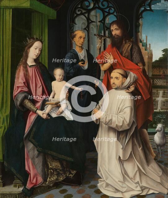 Virgin and Child Enthroned, with Saints Jerome and John the Baptist and a Carthusian Monk, c.1510. Creator: Jan Provoost.