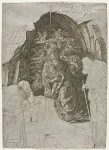 Virgin and Child in the Grotto, c. 1500. Creator: the so-called Premier Engraver (Italian), probably by ; Andrea Mantegna (Italian, 1431-1506), school of