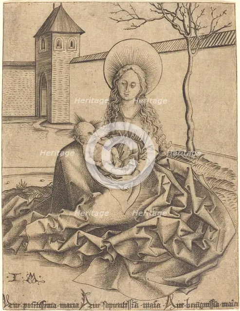 Virgin and Child in a Courtyard. Creator: Israhel van Meckenem.