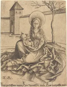 Virgin and Child in a Courtyard. Creator: Israhel van Meckenem