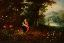 Virgin and Child in a Wooded Landscape, about 1615-1620. Creators: Abraham Govaerts, Ambrosius Francken II