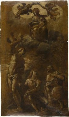 Virgin and Child in Glory with Saints Sebastian, John the Evangelist, and Roch, c.1610. Creator: Pasquale Ottino