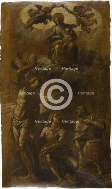 Virgin and Child in Glory with Saints Sebastian, John the Evangelist, and Roch, c.1610. Creator: Pasquale Ottino.