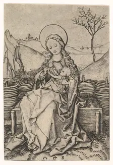 Virgin and Child on a Grassy Bench, ca. 1435-1491. Creator: Martin Schongauer
