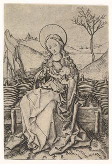 Virgin and Child on a Grassy Bench, ca. 1435-1491. Creator: Martin Schongauer