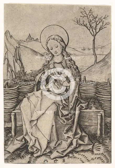 Virgin and Child on a Grassy Bench, ca. 1435-1491. Creator: Martin Schongauer.