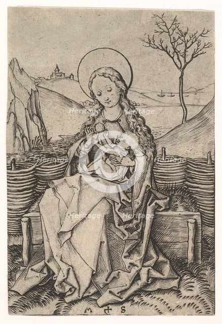 Virgin and Child on a Grassy Bench, ca. 1435-1491. Creator: Martin Schongauer.