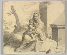 Virgin and Child Seated on a Rock (Vierge à l'Enfant dans des ruines), 1659. Creator: Claude Mellan