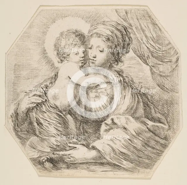 Virgin and Christ Child, an octagonal composition, ca. 1649. Creator: Stefano della Bella.