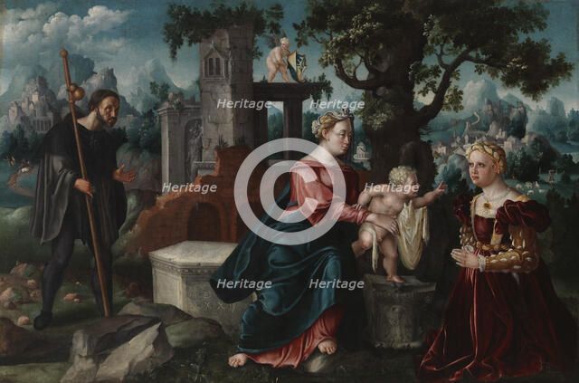 Virgin, Child and donors, c16th century. Creator: Unknown.